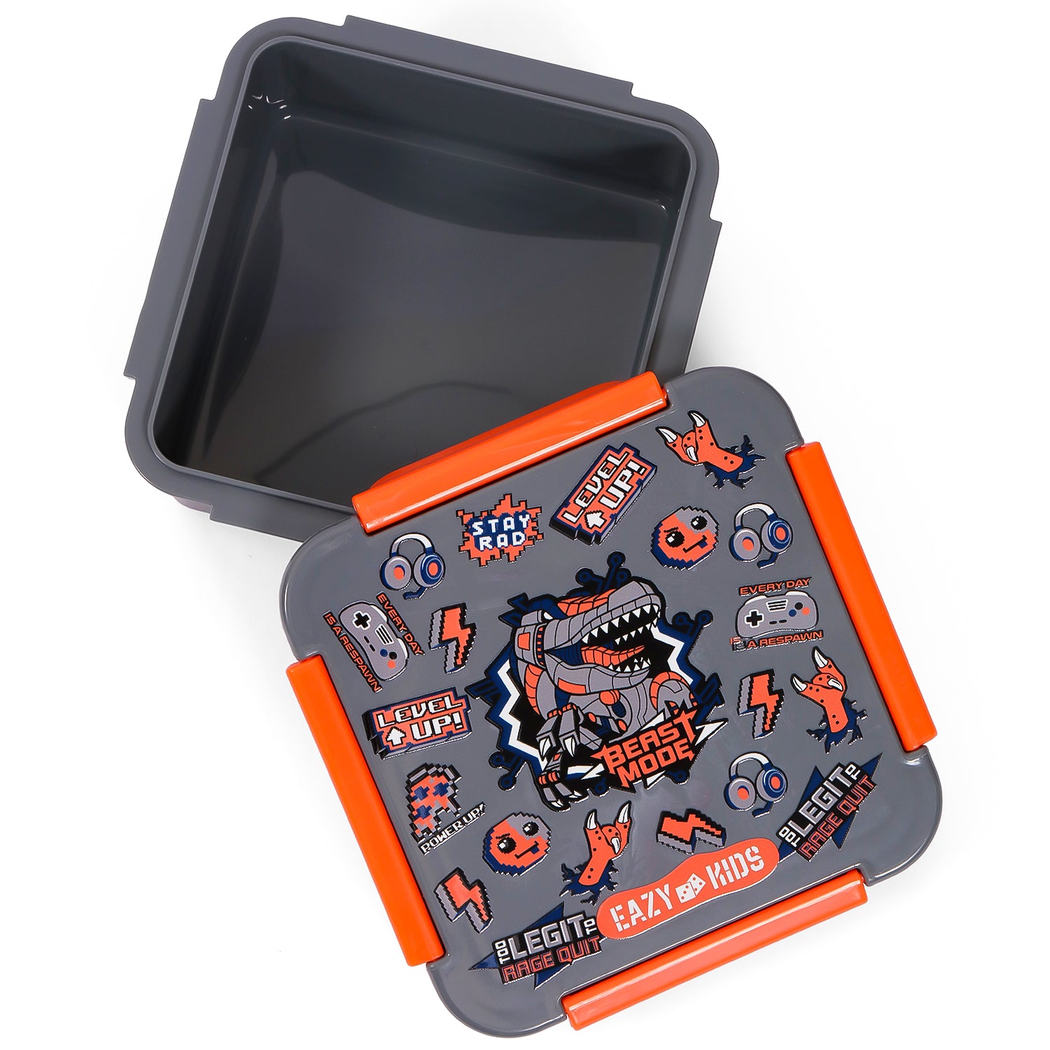 EAZY KIDS Lunch Box Set and Tritan Water Bottle w/Spray, Dinosaur - Grey, 750ml