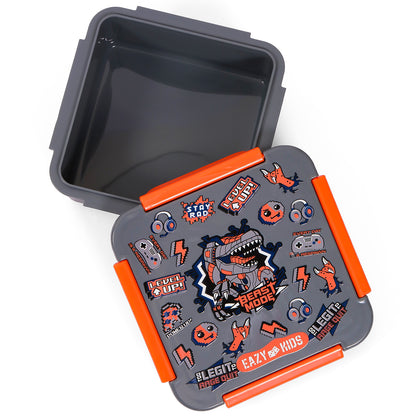 EAZY KIDS Lunch Box Set and Tritan Water Bottle w/Spray, Dinosaur - Grey, 750ml