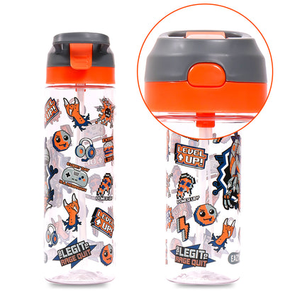 EAZY KIDS Lunch Box Set and Tritan Water Bottle w/Spray, Dinosaur - Grey, 750ml