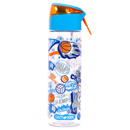 EAZY KIDS Lunch Box Set and Tritan Water Bottle w/Spray, Soccer - Blue, 750ml