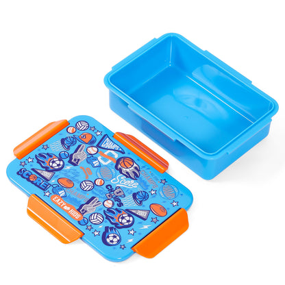EAZY KIDS Lunch Box Set and Tritan Water Bottle w/Spray, Soccer - Blue, 750ml