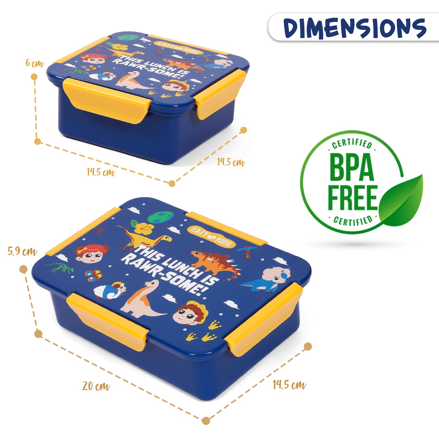 EAZY KIDS Lunch Box Set, T - Rex - Blue