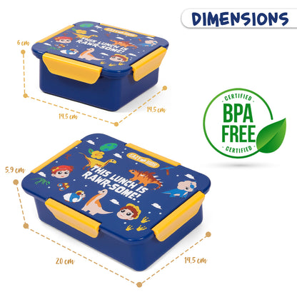 EAZY KIDS Lunch Box Set, T - Rex - Blue