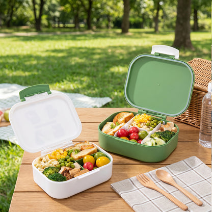 Eazy Kids Bento Lunch Box Set of 2 w/ Stainless Steel Water Bottle 445ml – Dino Green