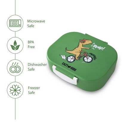 Eazy Kids Bento Lunch Box Set of 2 w/ Stainless Steel Water Bottle 445ml – Dino Green
