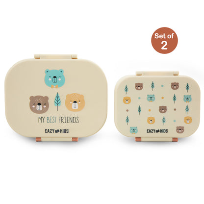 Eazy Kids Bento Lunch Box Set of 2 w/ Stainless Steel Water Bottle 445ml – Ivory