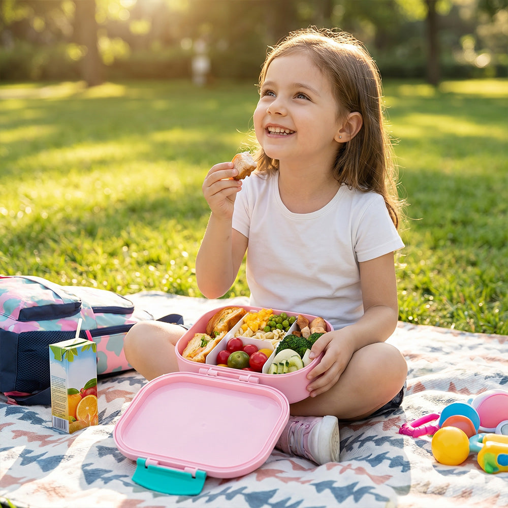 Eazy Kids Bento Lunch Box Set of 2 w/ Stainless Steel Water Bottle 445ml – Shine Pink