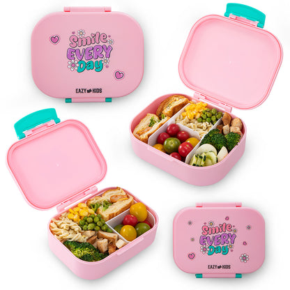 Eazy Kids Bento Lunch Box Set of 2 w/ Stainless Steel Water Bottle 445ml – Shine Pink