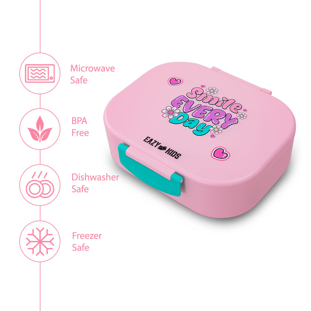 Eazy Kids Bento Lunch Box Set of 2 w/ Stainless Steel Water Bottle 445ml – Shine Pink