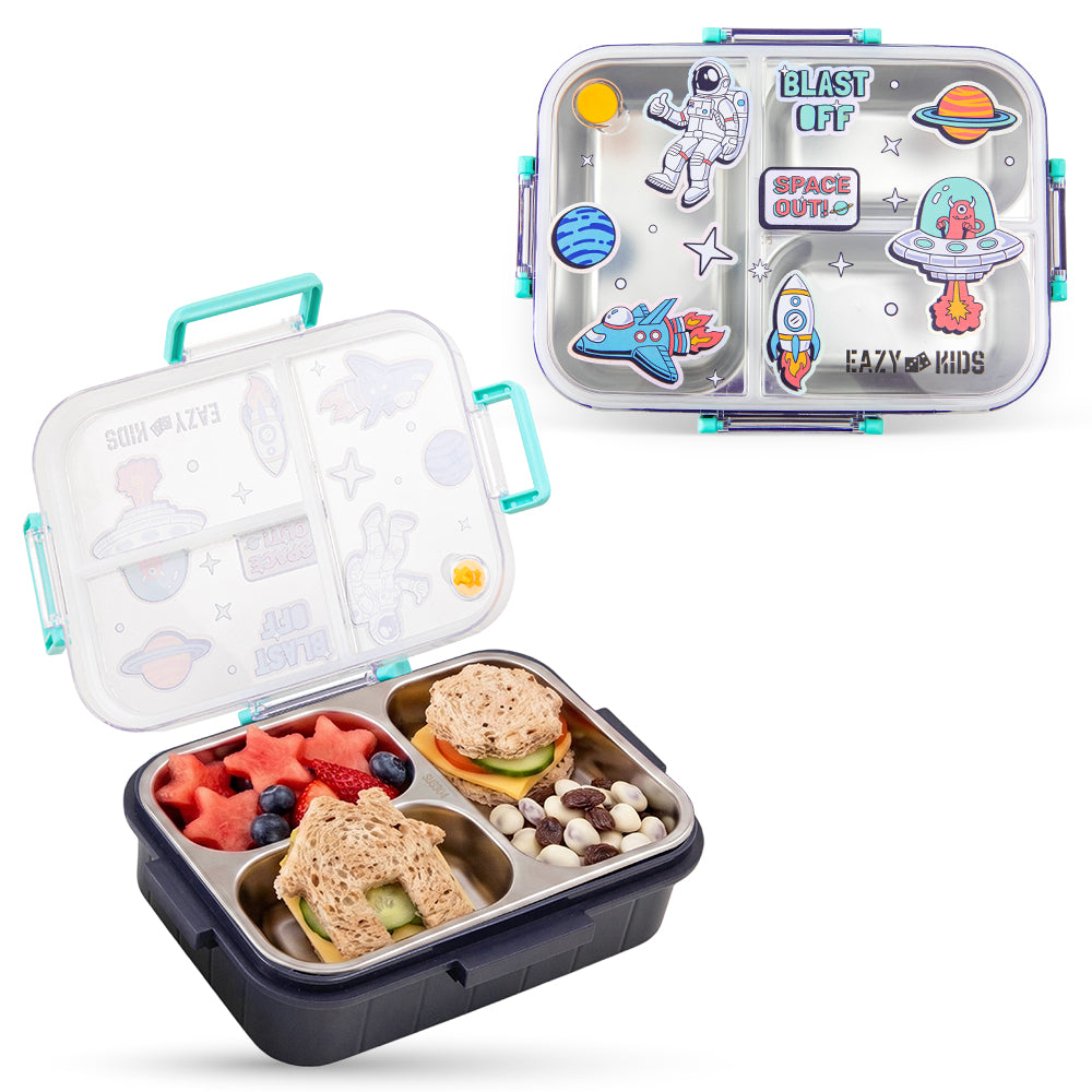 Eazy Kids Stainless Steel Bento Lunch Box w/ Tritan Water Bottle 850ml – Space Out