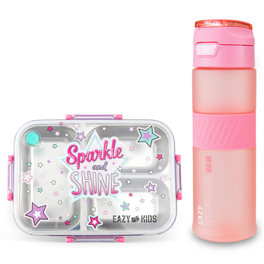 Eazy Kids Stainless Steel Bento Lunch Box w/ Tritan Water Bottle 850ml – Sparkle Girl