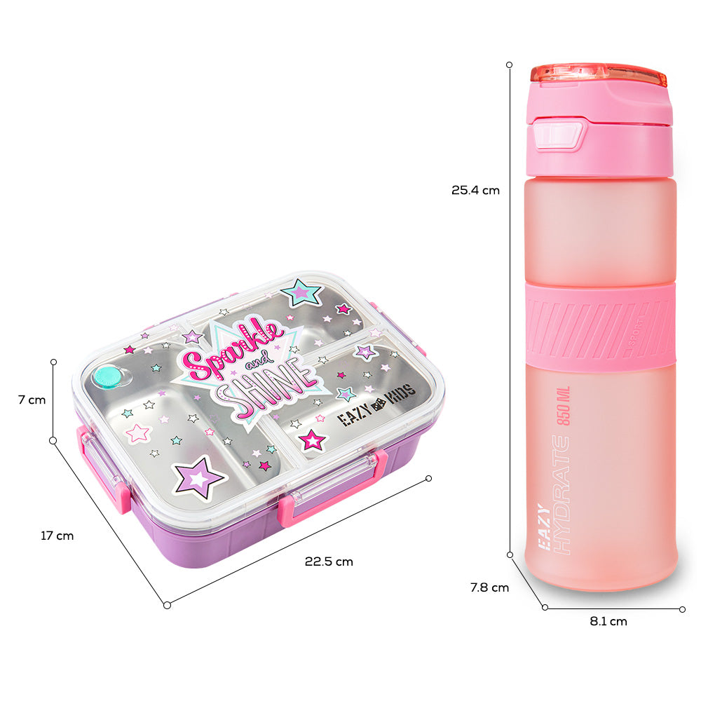 Eazy Kids Stainless Steel Bento Lunch Box w/ Tritan Water Bottle 850ml – Sparkle Girl