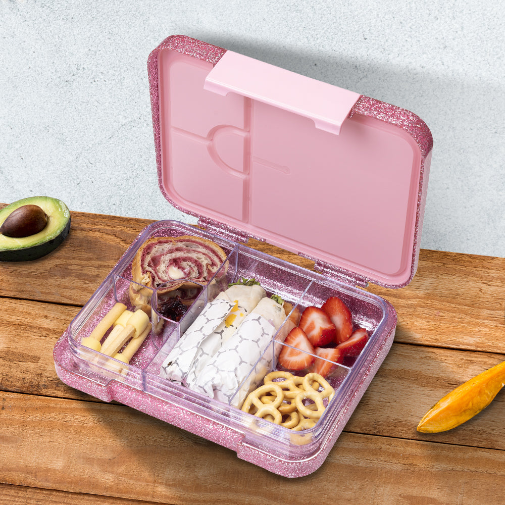Eazy Kids Glitter Stainless Steel Water Bottle 720ml w/ Convertible Bento Lunch Box – Glitter Pink