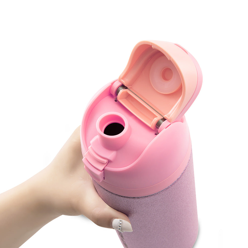 Eazy Kids Glitter Stainless Steel Water Bottle 720ml w/ Convertible Bento Lunch Box – Glitter Pink