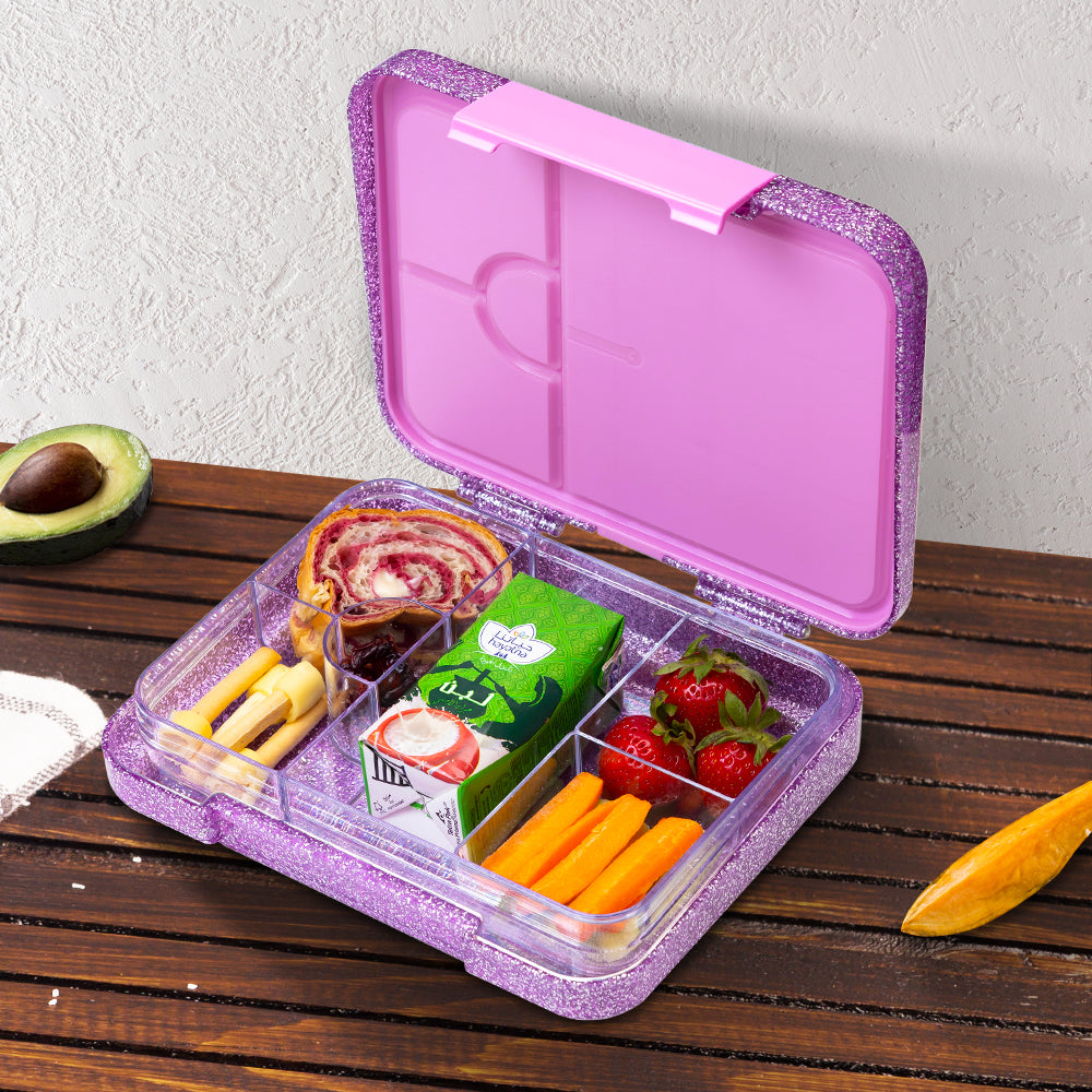 Eazy Kids Convertible Bento Lunch Box w/ Glitter Stainless Steel Water Bottle 720ml – Glitter Purple