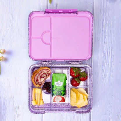 Eazy Kids Convertible Bento Lunch Box w/ Glitter Stainless Steel Water Bottle 720ml – Glitter Purple