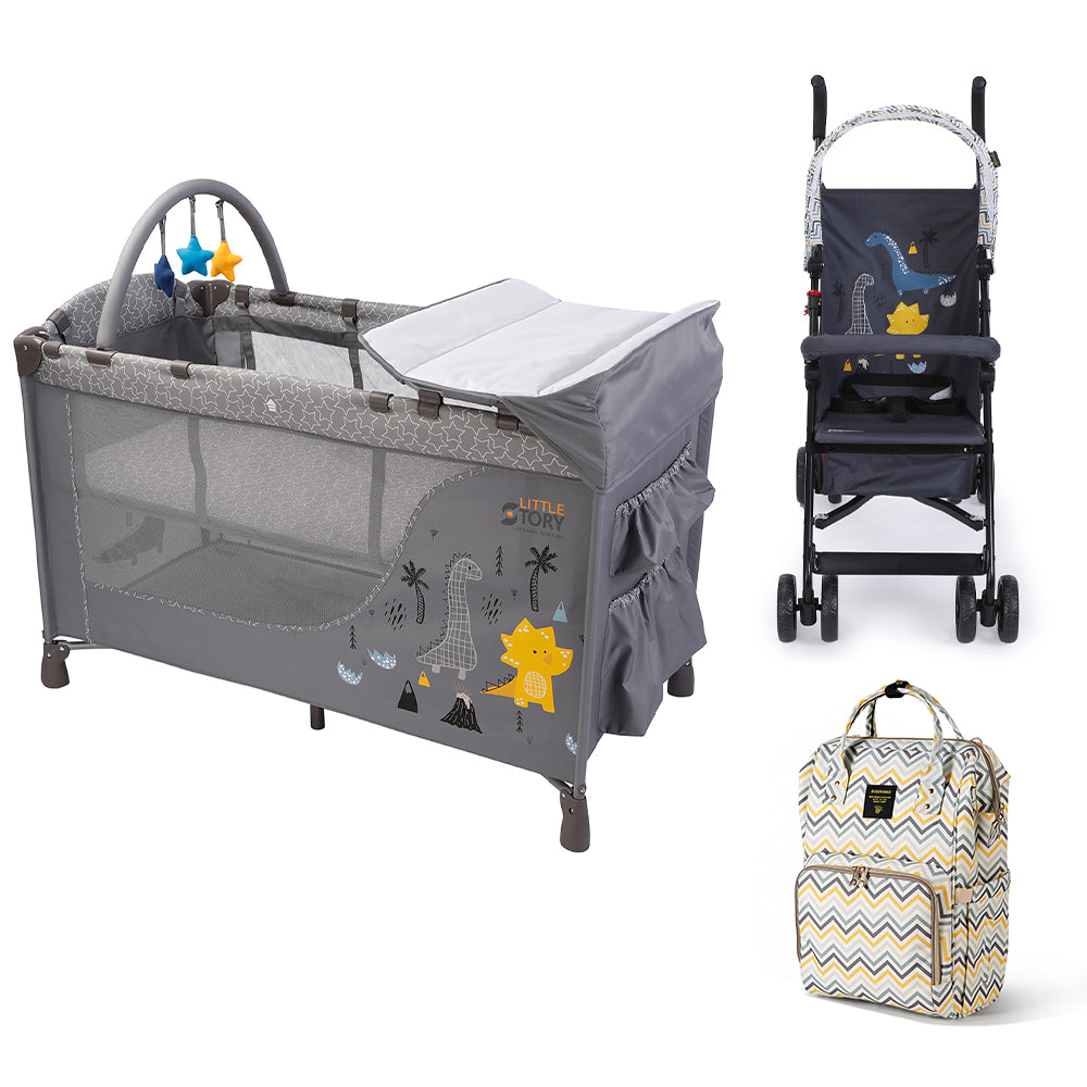 LITTLE STORY Playard + Stroller & Diaper Bag Set