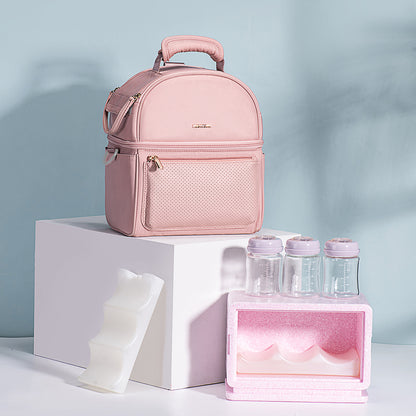 SUNVENO - Insulated Lunch Bag with Thermo Box & 4 Pcs Flamingo Ice Pack Set - Pink