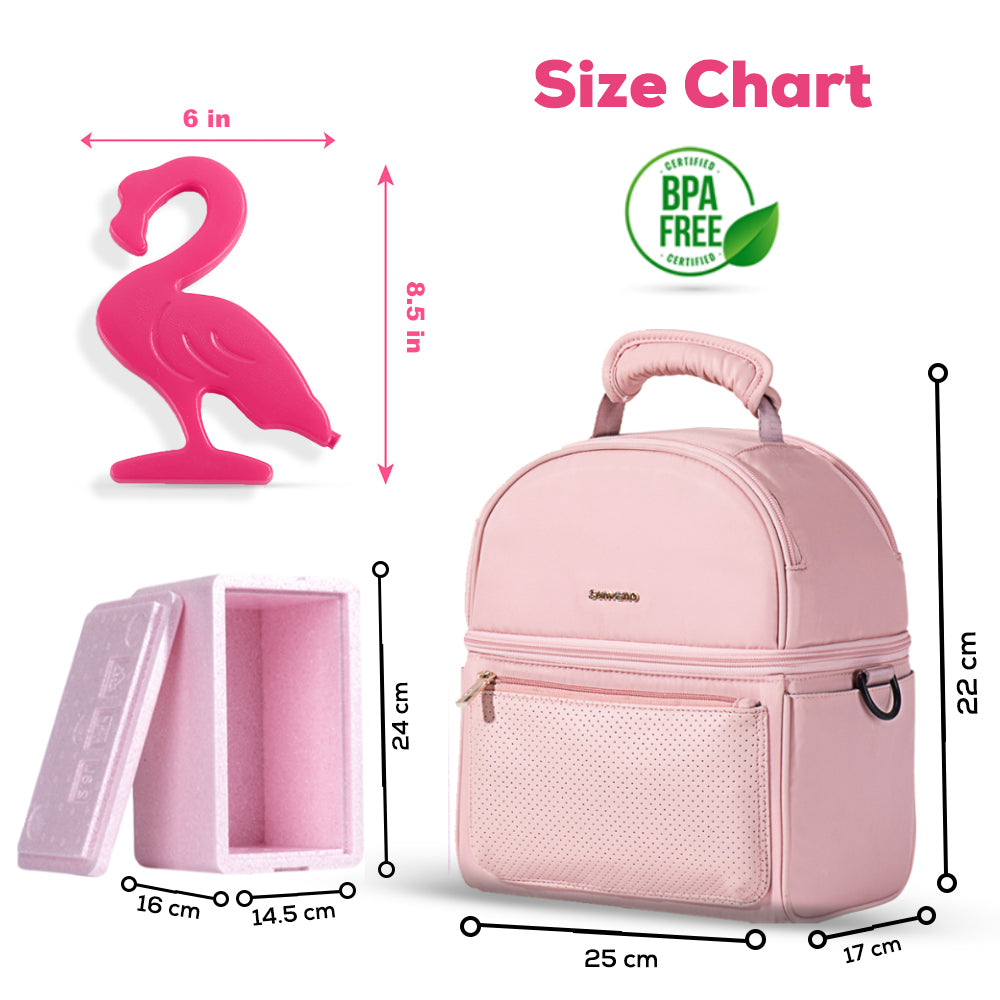 SUNVENO - Insulated Lunch Bag with Thermo Box & 4 Pcs Flamingo Ice Pack Set - Pink