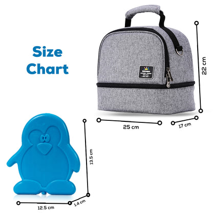 SUNVENO Insulated Bottle/Lunch Bag with 4 Pcs Penguin Ice Pack Set - Grey