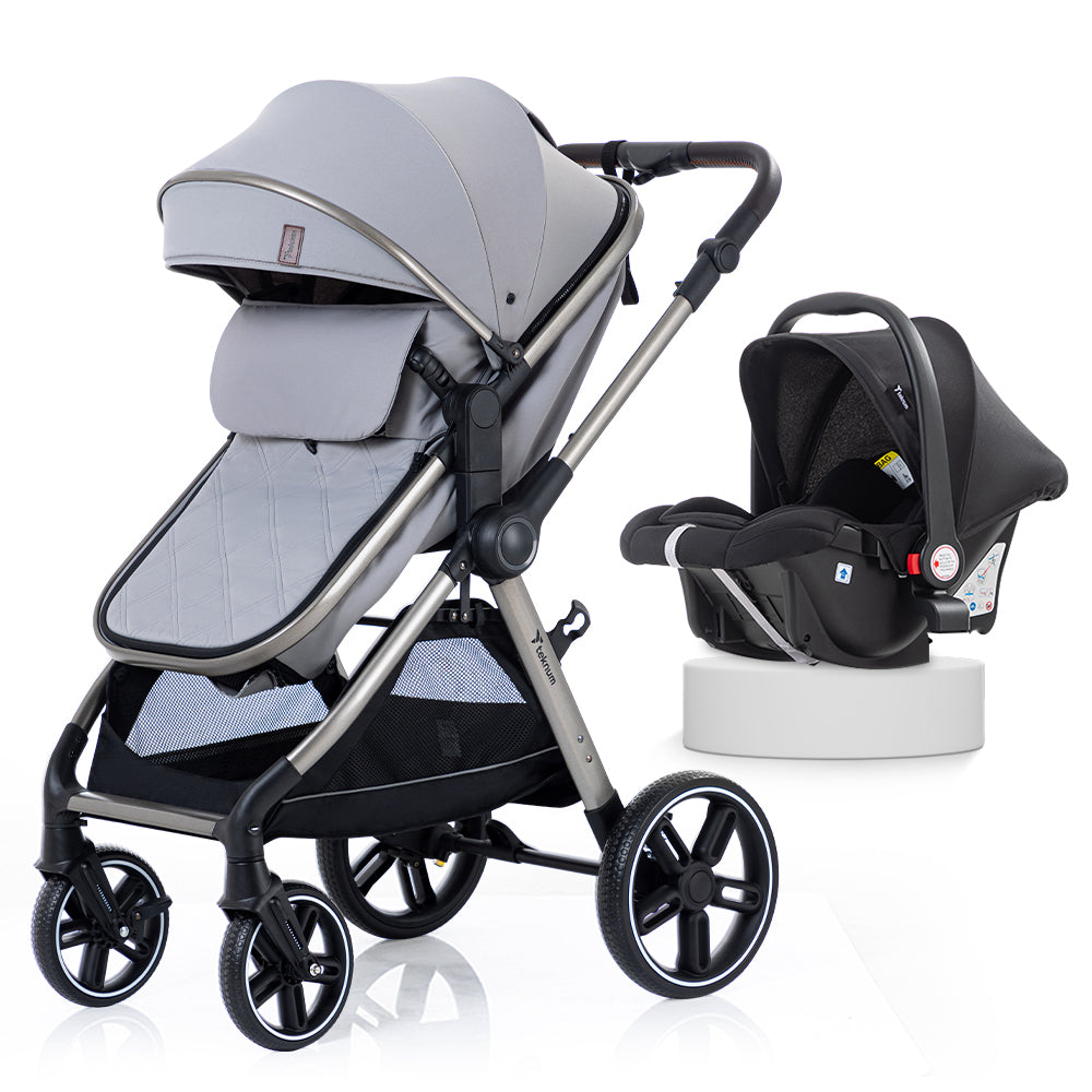 TEKNUM Travel System with 3in1 Prime Stroller, Adaptor and Infant Car Seat -Gray