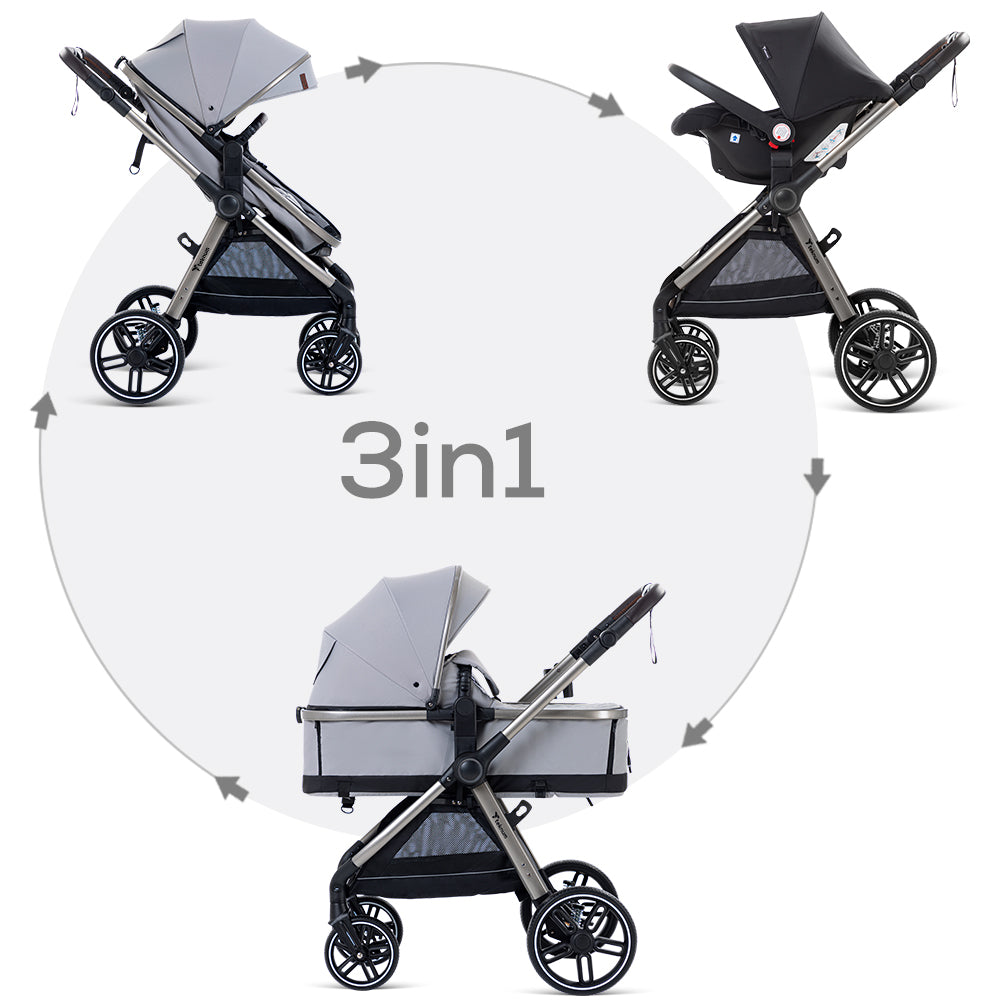 TEKNUM Travel System with 3in1 Prime Stroller, Adaptor and Infant Car Seat -Gray