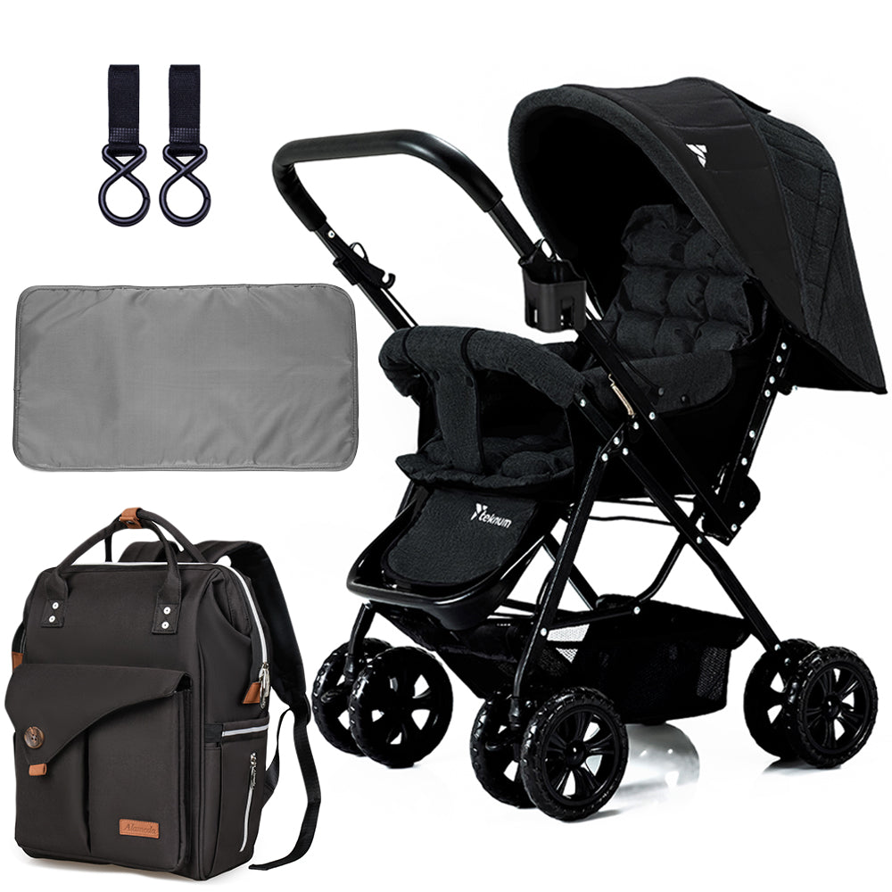 TEKNUM Reversible Look at Me Stroller w/t Diaper Bag & Hooks & Changing Pad - Black