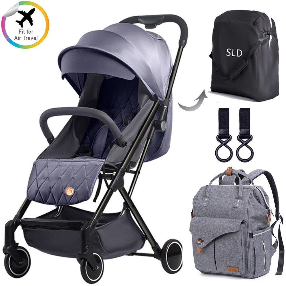 TEKNUM Grey Travel Lite Stroller + ALAMEDA Diaper Backpack - Large - Grey with Hooks