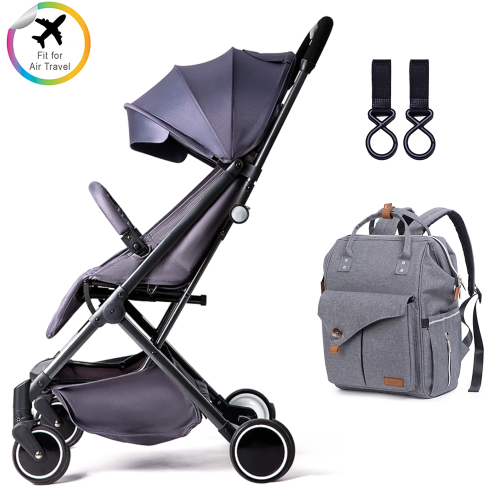 TEKNUM Grey Travel Lite Stroller + ALAMEDA Diaper Backpack - Large - Grey with Hooks