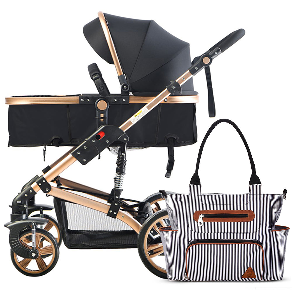 TEKNUM 3 in 1 Pram Stroller and Diaper Bag Bundle - Black