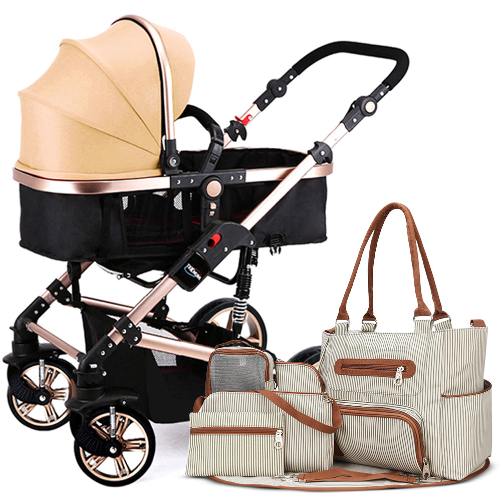 TEKNUM 3 in 1 Pram Stroller and Diaper Bag Bundle - Khaki