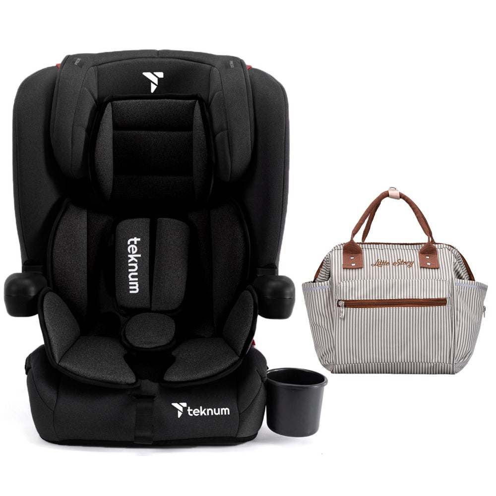 TEKNUM Pack and Go Foldable Car Seat w/Ace Ivory Diaper Bag - Black