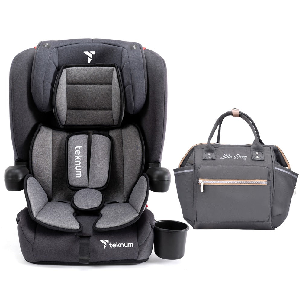 TEKNUM Pack and Go Foldable Car Seat w/Ace Diaper Bag - Grey