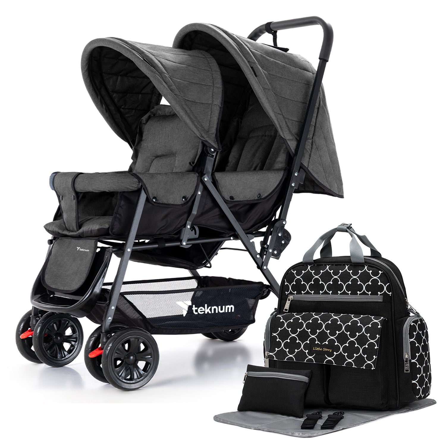 TEKNUM Twin Baby Stroller Combo - Dark Grey