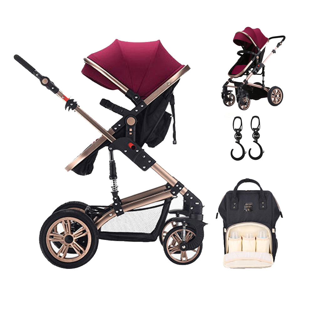 TEKNUM 3 in 1 Pram stroller - Khaki + SUNVENO Diaper Bag Black + Hooks