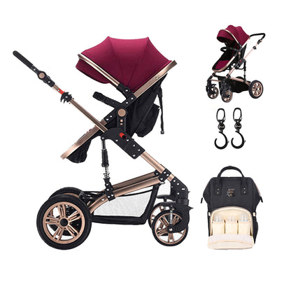 TEKNUM 3 in 1 Pram stroller - Khaki + SUNVENO Diaper Bag Black + Hooks