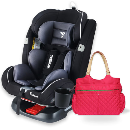 TEKNUM Evolve 360 Car Seat (0 - 12yrs) with SUNVENO Fashion Diaper Bag - Grey
