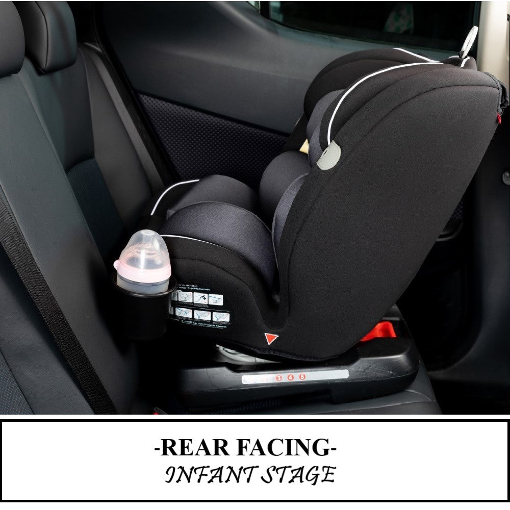 TEKNUM Evolve 360 Car Seat (0 - 12yrs) with SUNVENO Fashion Diaper Bag - Grey