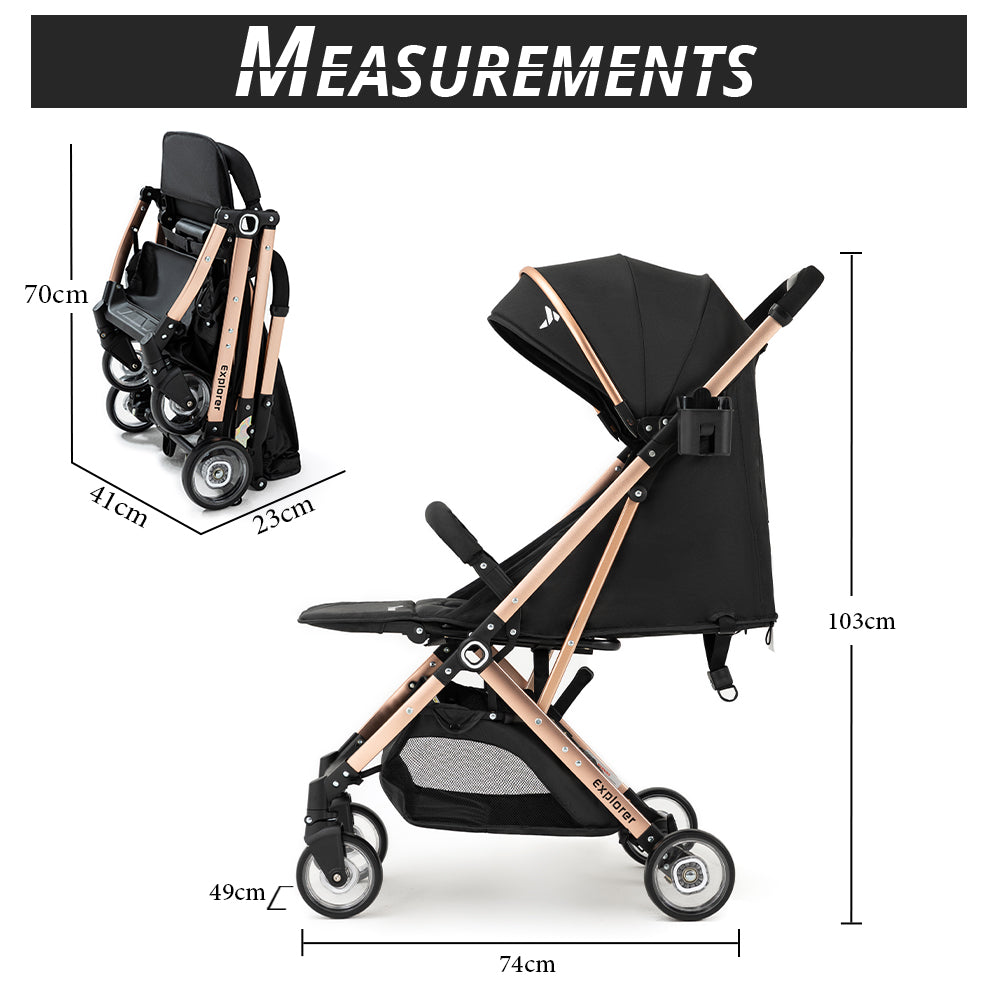 TEKNUM Explorer Travel Stroller w/t Diaper Bag & Stroller Hooks - Black