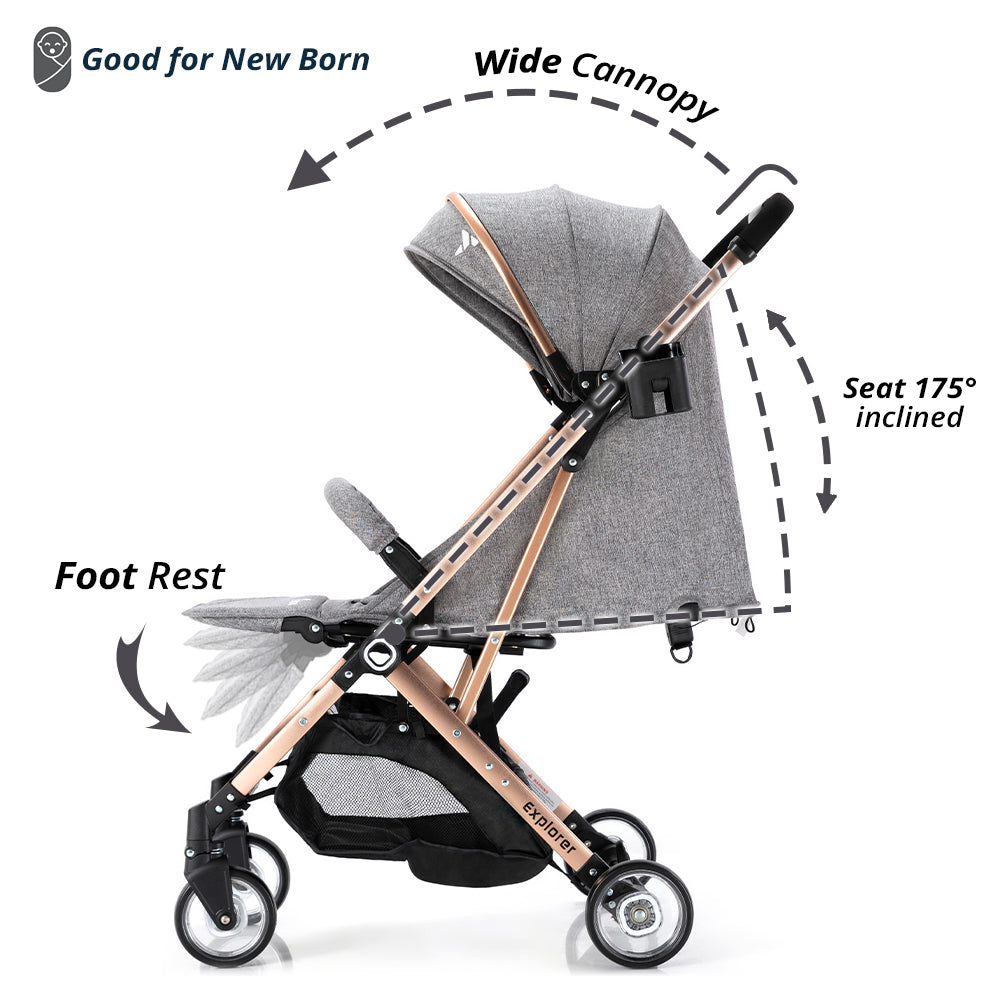 TEKNUM Explorer Travel Stroller w/t Diaper Bag & Stroller Hooks - Grey