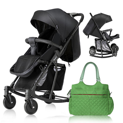TEKNUM Stroller with Rocker w/Green Diaper tote Bag- Black
