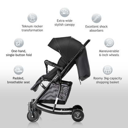 TEKNUM Stroller With Rocker w/Orange Diaper tote Bag- Black