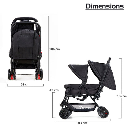 TEKNUM Double Baby Stroller with Hooks - Black