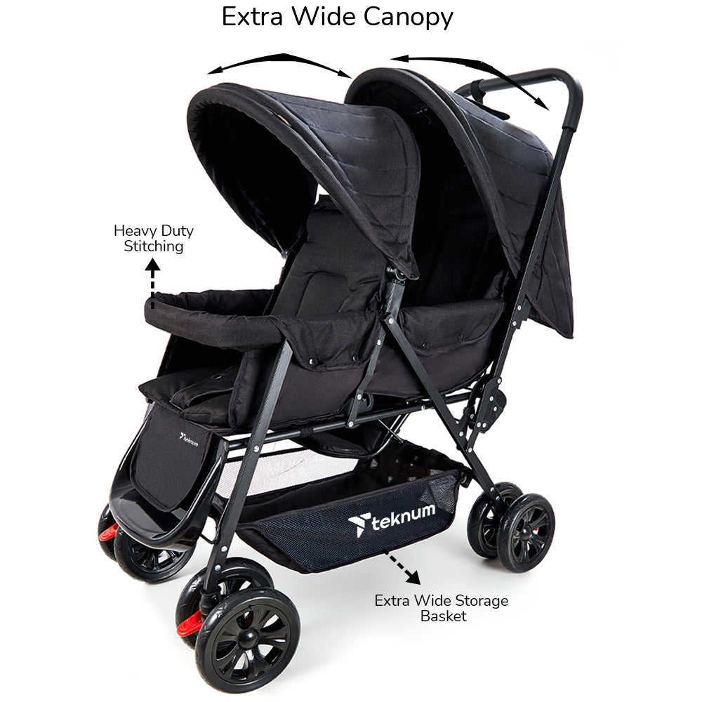 TEKNUM Double Baby Stroller with Hooks - Black