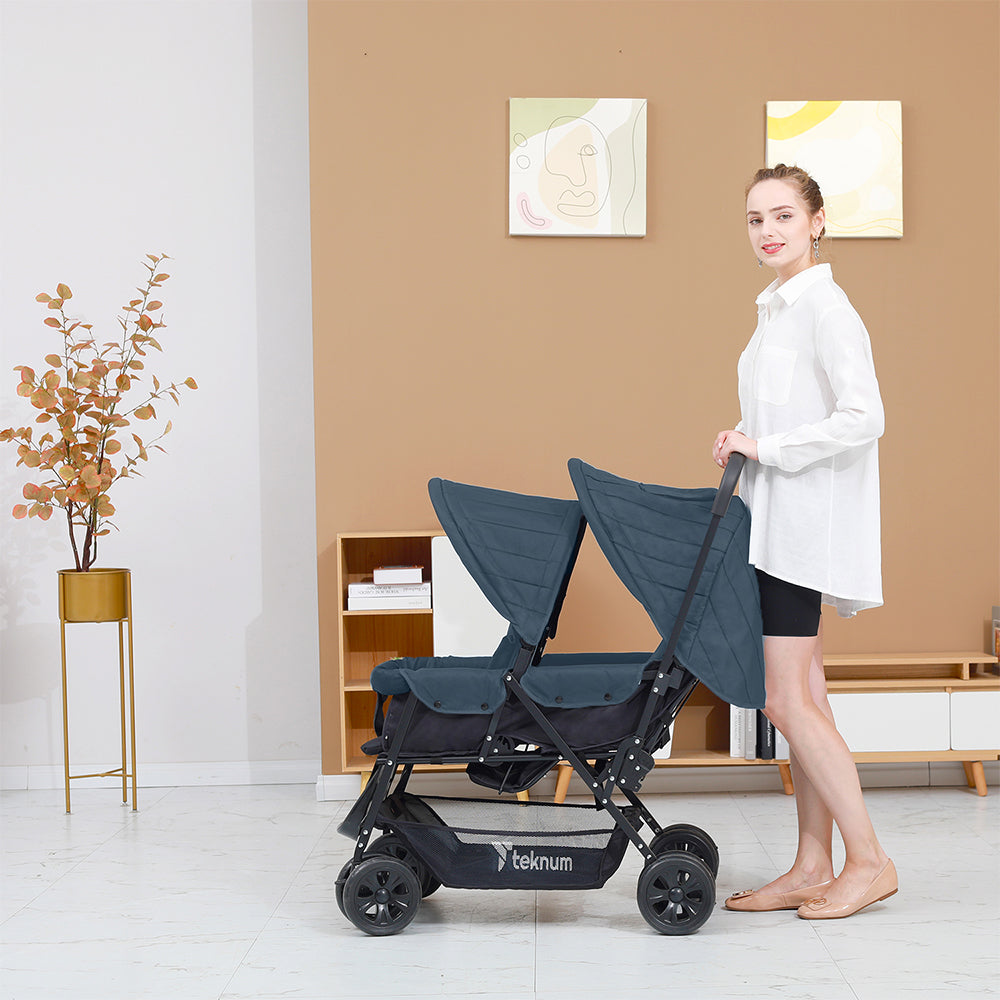 TEKNUM Double Baby Stroller with Hooks - Grey