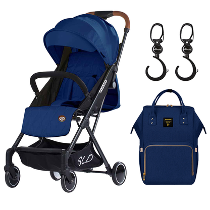 TEKNUM Travel Lite Stroller - Navy Blue + SUNVENO Diaper bag + hooks