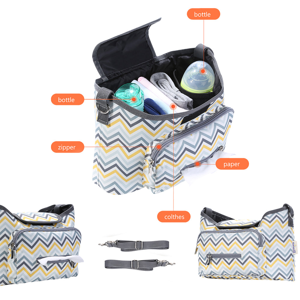Travel Lite Stroller - SLD by TEKNUM - Dark Grey + SUNVENO Baby Stroller Organizer/Bag - Yellow wave
