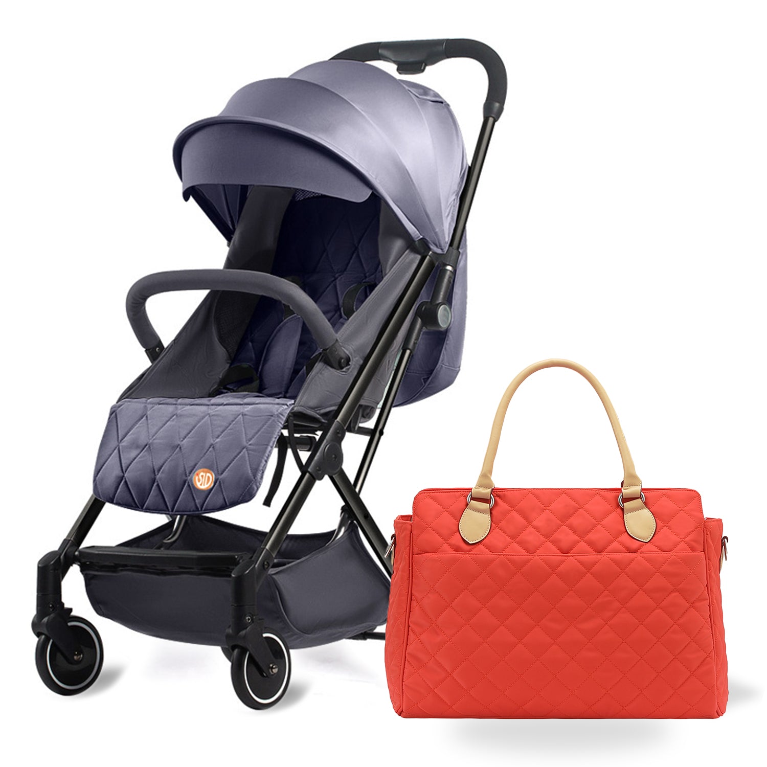 Travel Lite Stroller - SLD by TEKNUM with SUNVENO Styler Fashion diaper Bag - Dark Grey