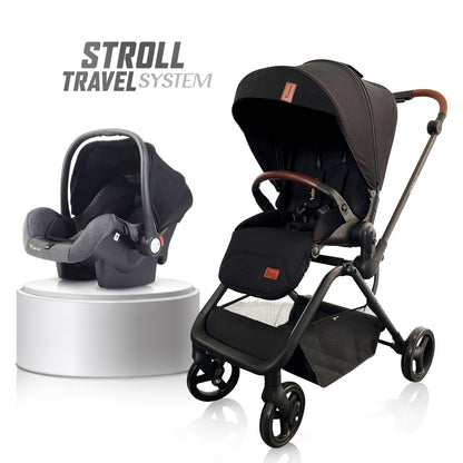 TEKNUM STROLL-1 Travel System w/Reversible Stroller and Baby Car Seat - Black