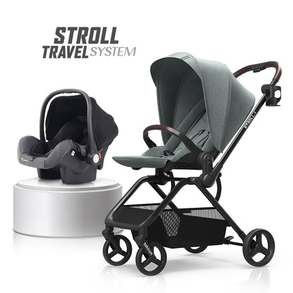 TEKNUM STROLL-1 Travel System w/Reversible Stroller and Baby Car Seat - Olive Green